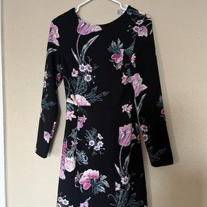 Leith Floral Long Sleeve Dress in Black Size XXS